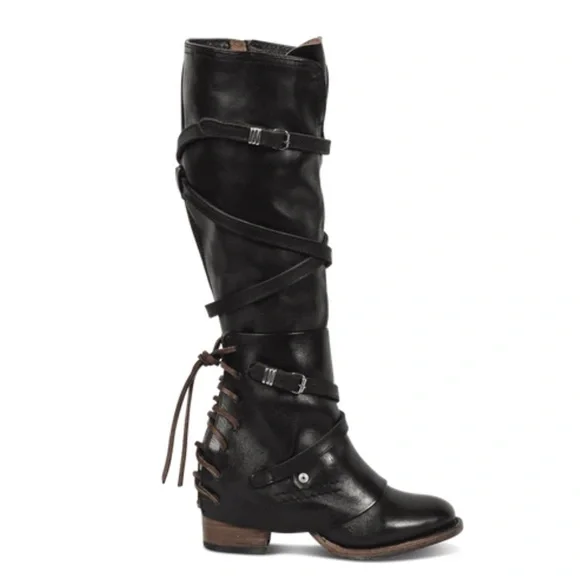 Freebird Cassius Black Lace Up Leather Tall Boots Size 10 Handcrafted Used - Picture 4 of 10